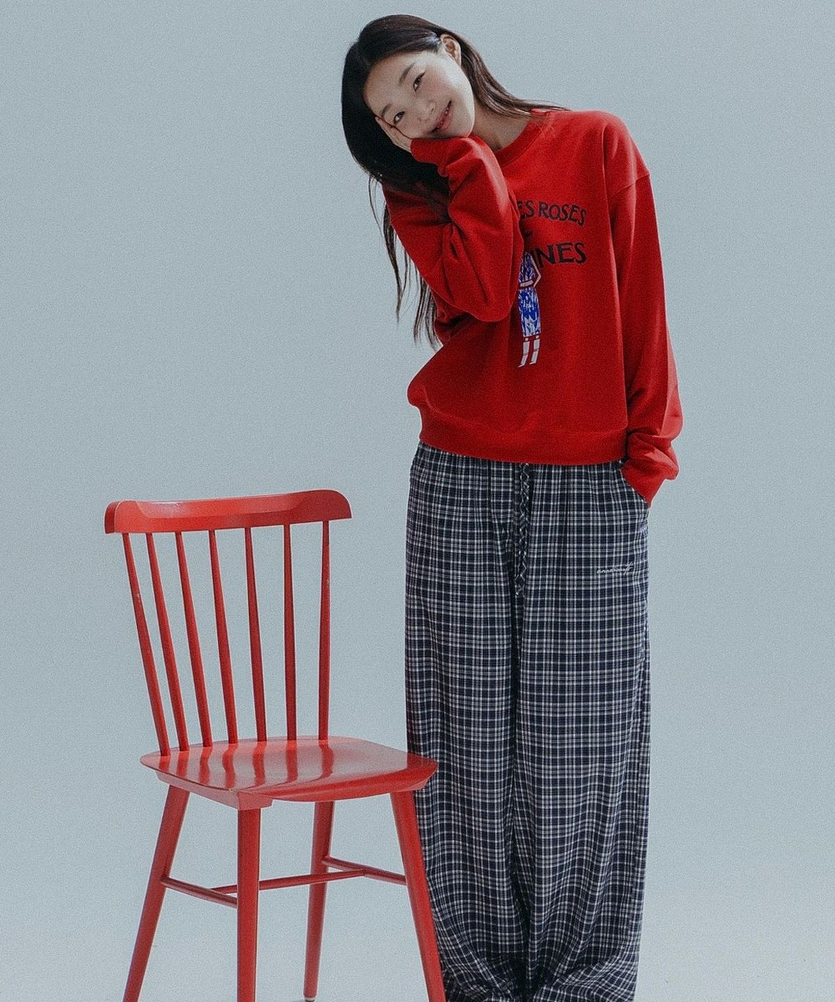 앤하츠(ANNEHEARTS) Glen Check Wide Easy Pants_NAVY