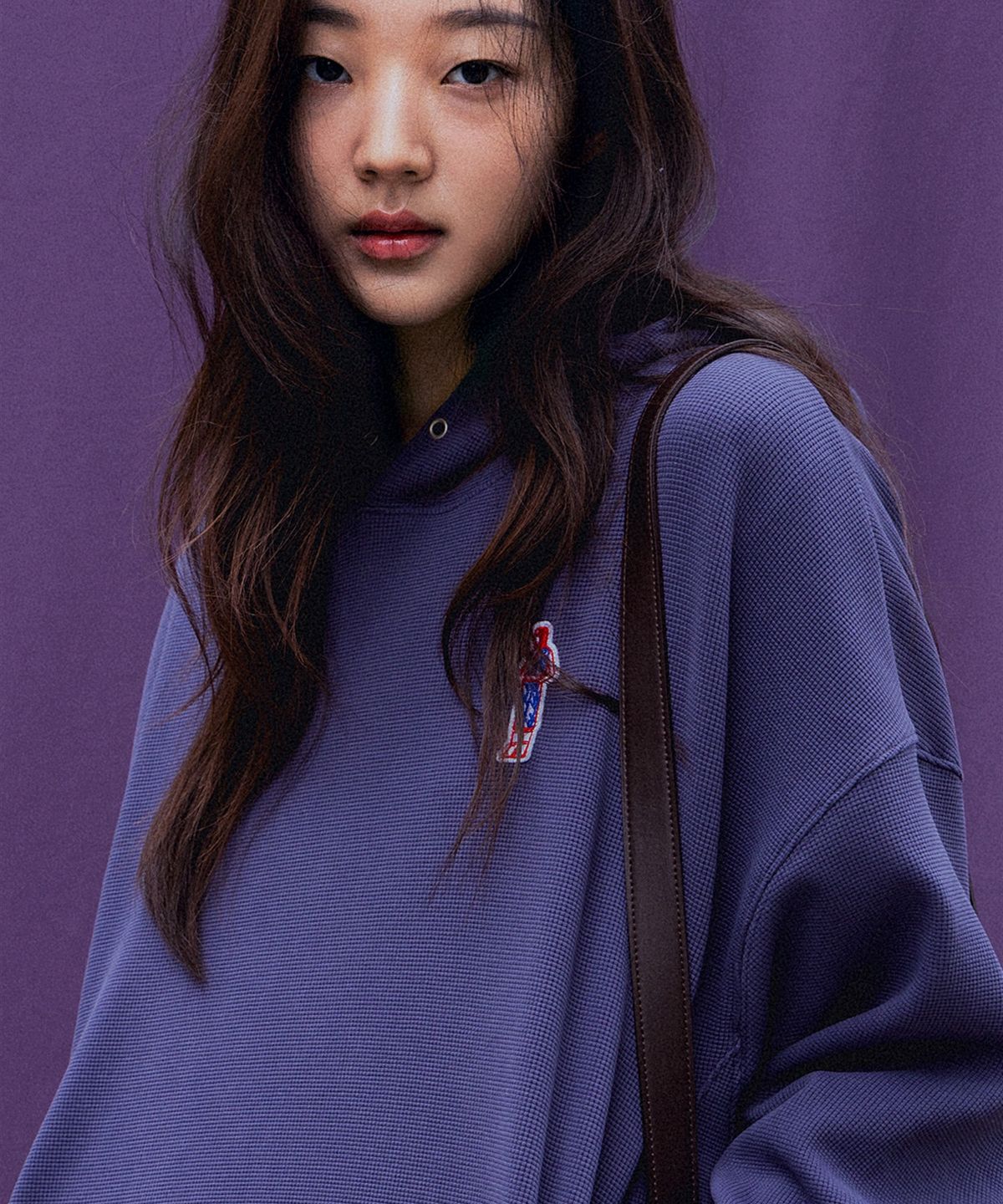 앤하츠(ANNEHEARTS) Waffle Volume Hoodie_VINTAGEPURPLE