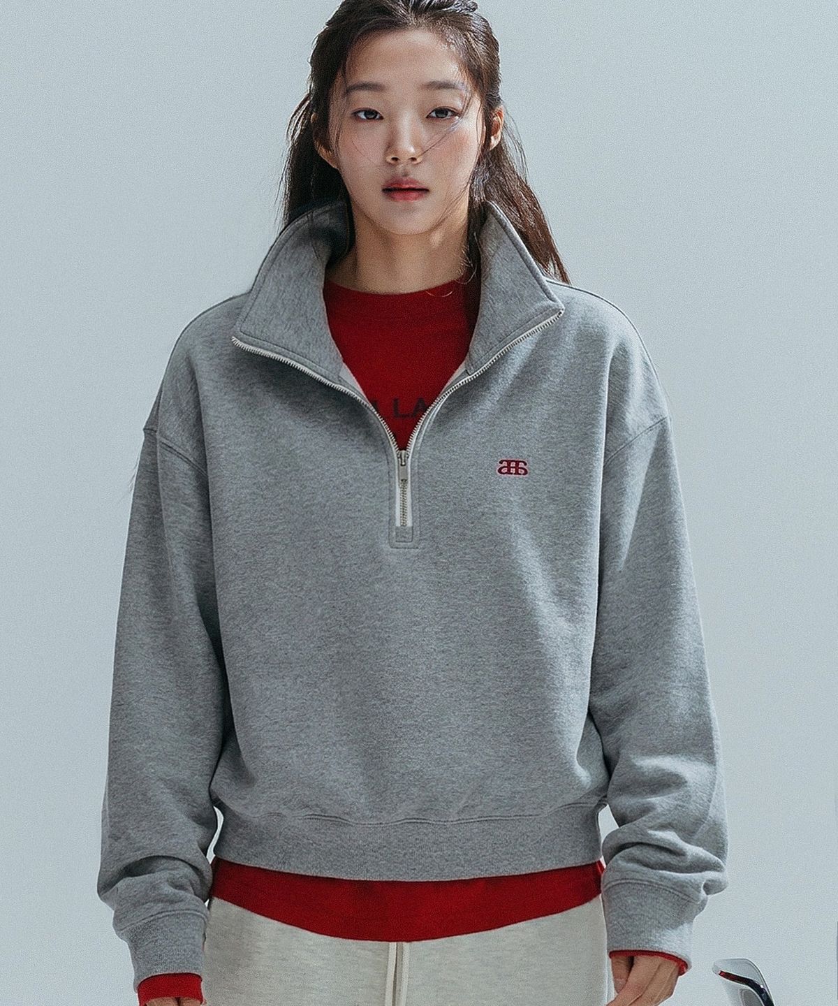 앤하츠(ANNEHEARTS) Walking Girl Archive Half Zip-Up_MELANGE