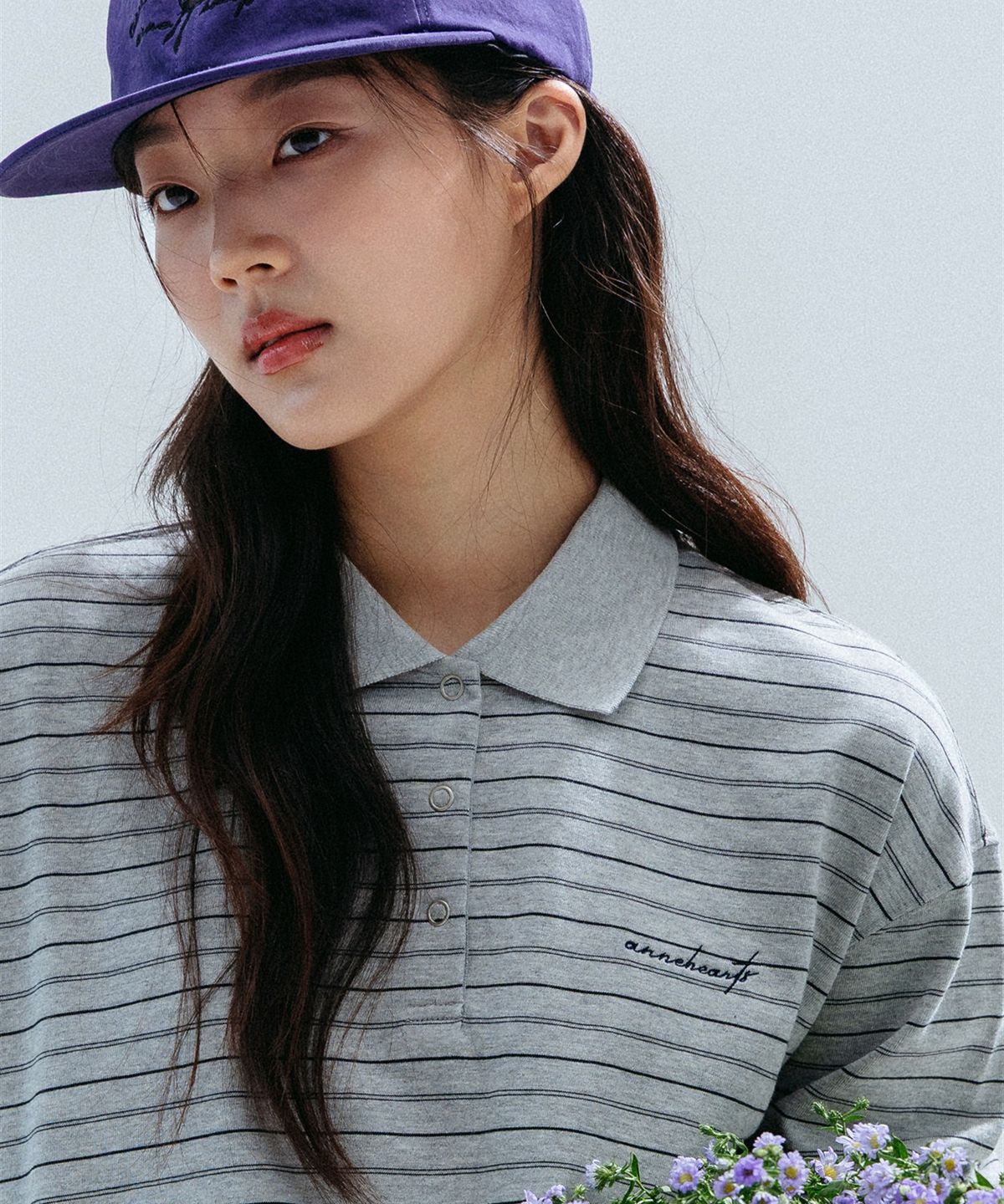 앤하츠(ANNEHEARTS) Pin Stripe Collar Polo Tee_GRAY