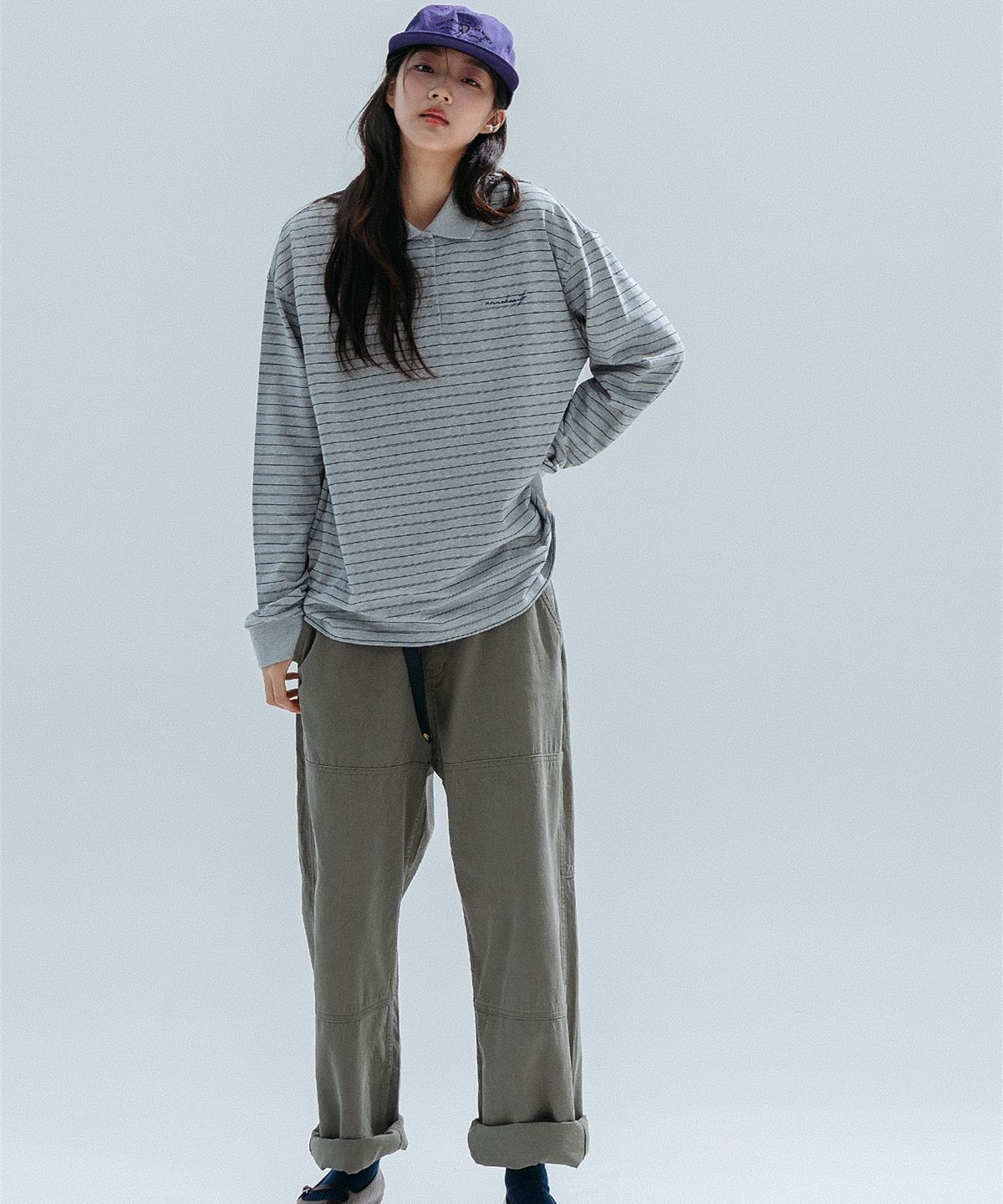 앤하츠(ANNEHEARTS) Pin Stripe Collar Polo Tee_GRAY