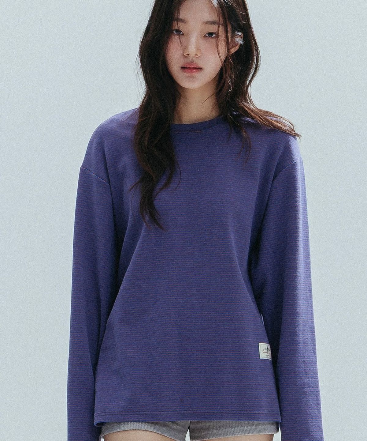 앤하츠(ANNEHEARTS) Fine Stripe Round Tee_PURPLE