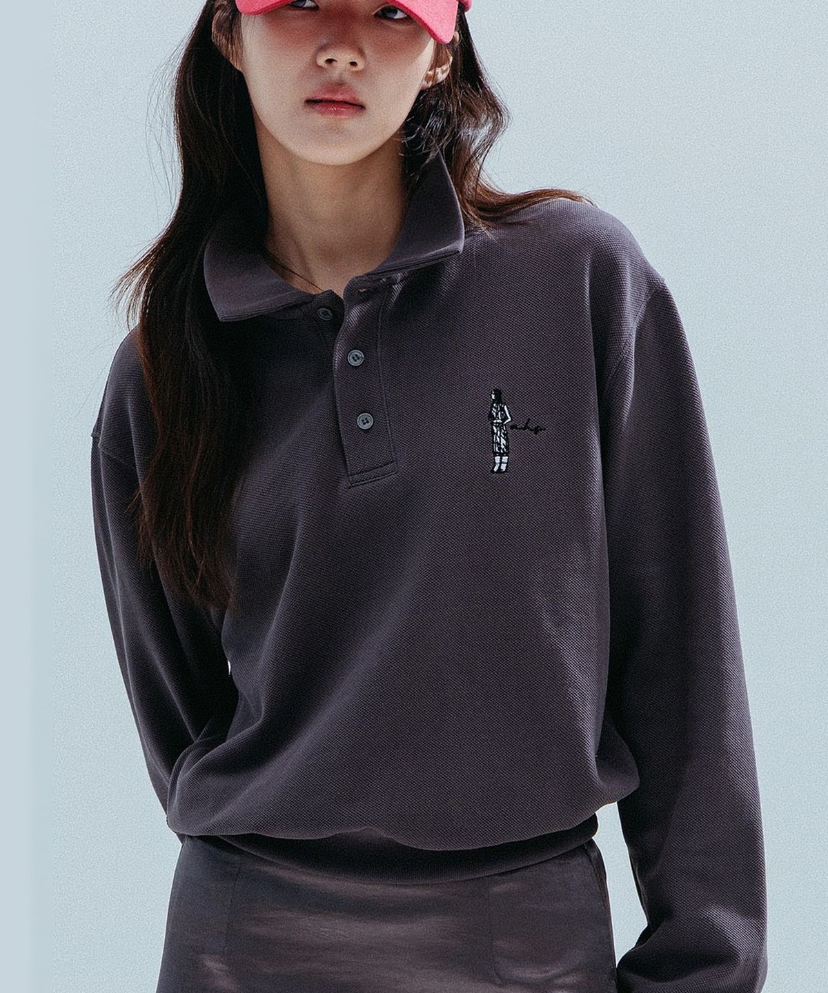 앤하츠(ANNEHEARTS) Color Block PK Sweatshirt_CHARCOAL