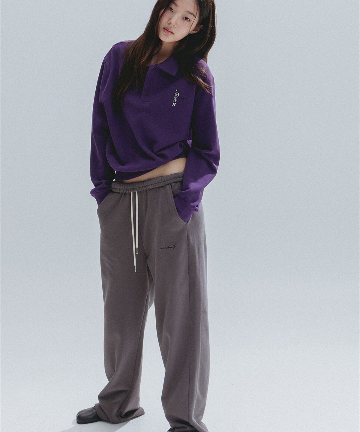 앤하츠(ANNEHEARTS) Color Block PK Sweatshirt_PURPLE