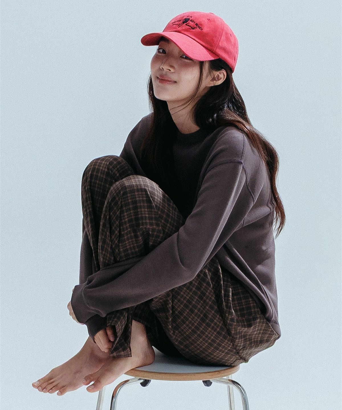앤하츠(ANNEHEARTS) Waffle Round Hem Tee_BROWN