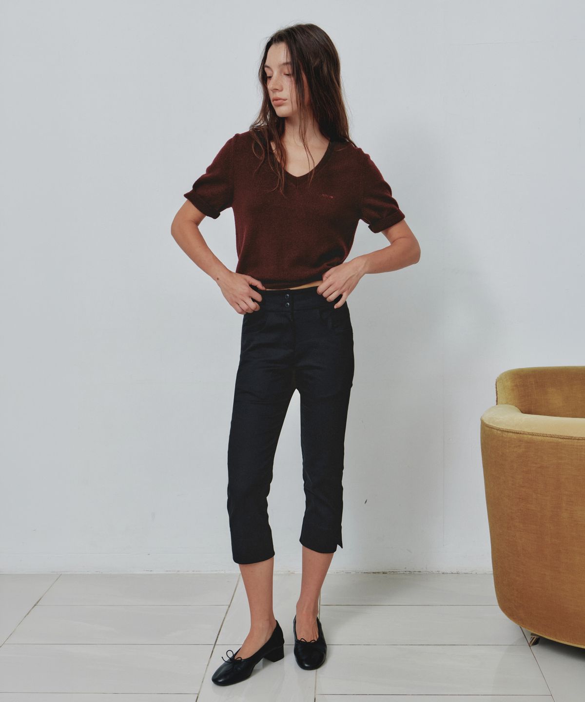 씨타(CITTA) Double Button Waistband Capri Pants_CTB587(Black)