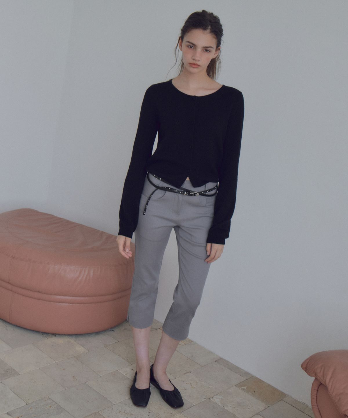 씨타(CITTA) Double Button Waistband Capri Pants_CTB587(Grey)
