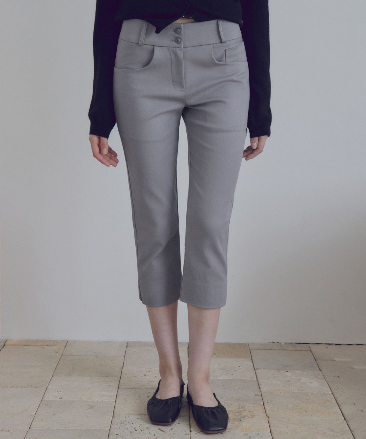 씨타(CITTA) Double Button Waistband Capri Pants_CTB587(Grey)