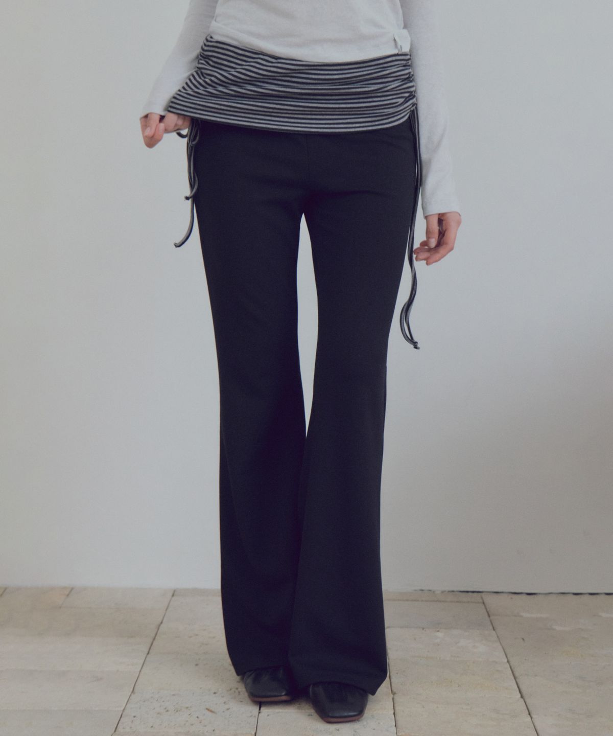 씨타(CITTA) Essential Stripe Foldover Bootcut Pants_CTB588(Black)