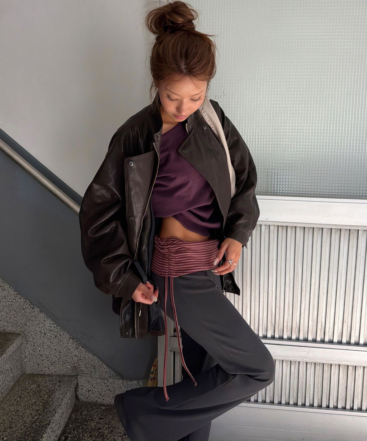씨타(CITTA) Essential Stripe Foldover Bootcut Pants_CTB588(Charcoal)