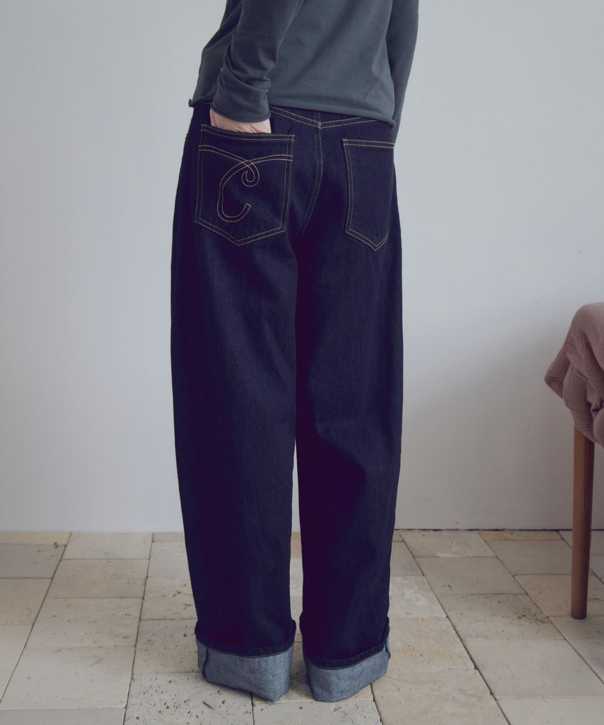 씨타(CITTA) Roll-Up Barrel Denim Pants_CTD434(Indigo)