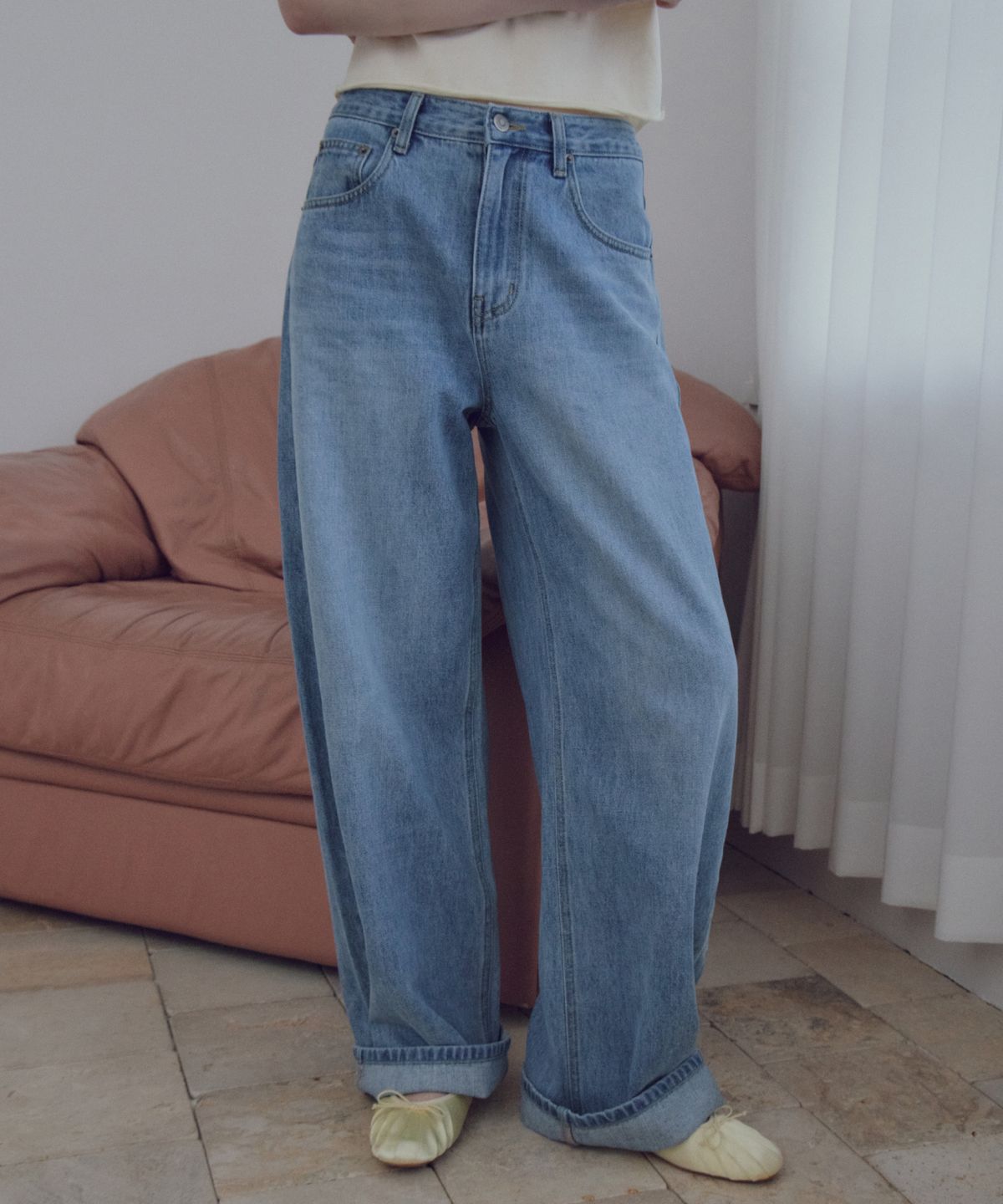 씨타(CITTA) Roll-Up Barrel Denim Pants_CTD434(Vintage Blue)