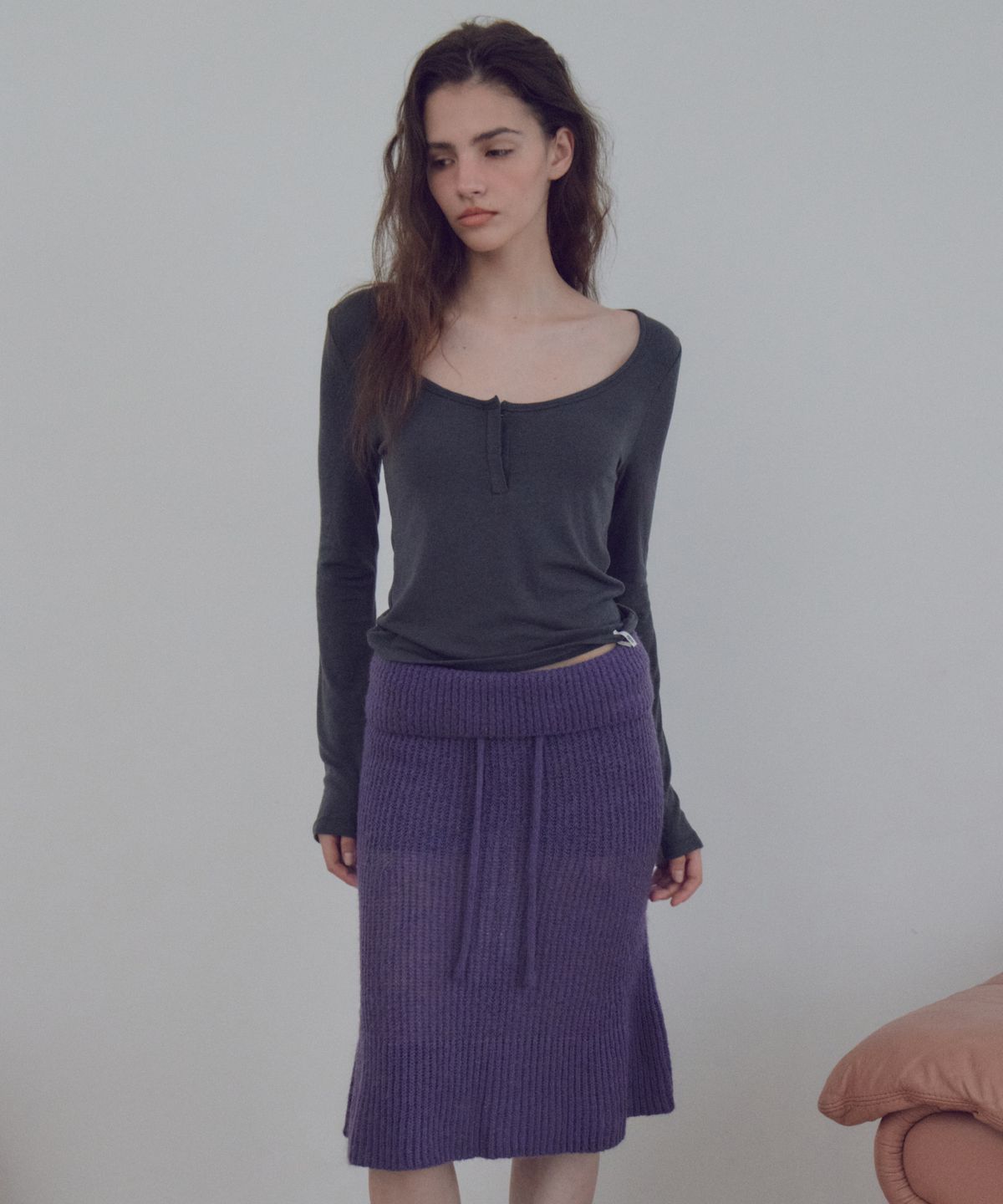 씨타(CITTA) Hairy Sheer Folded Knit Skirt_CTS637(Purple)