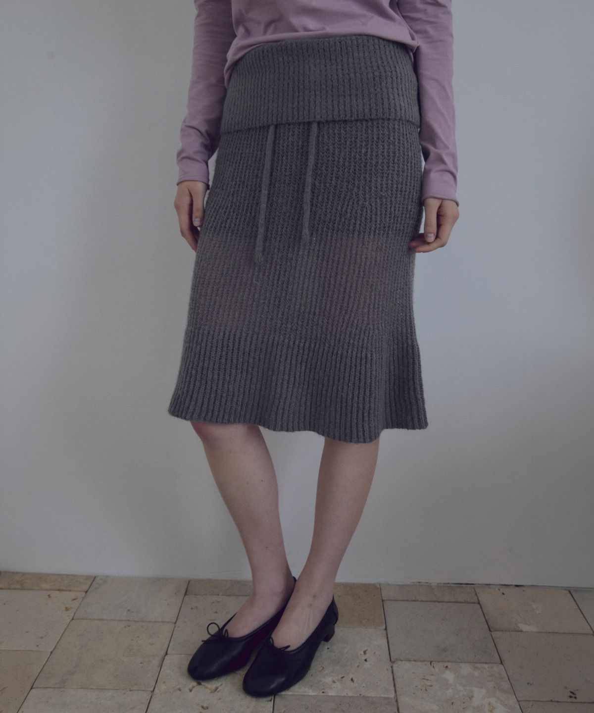 씨타(CITTA) Hairy Sheer Folded Knit Skirt_CTS637(Charcoal)