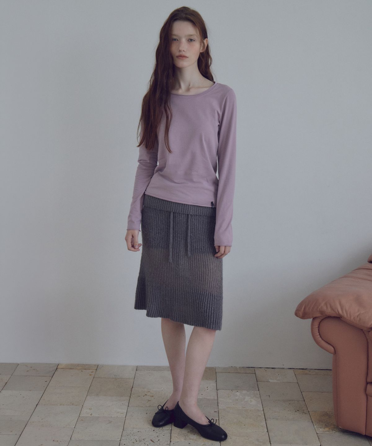 씨타(CITTA) Hairy Sheer Folded Knit Skirt_CTS637(Charcoal)