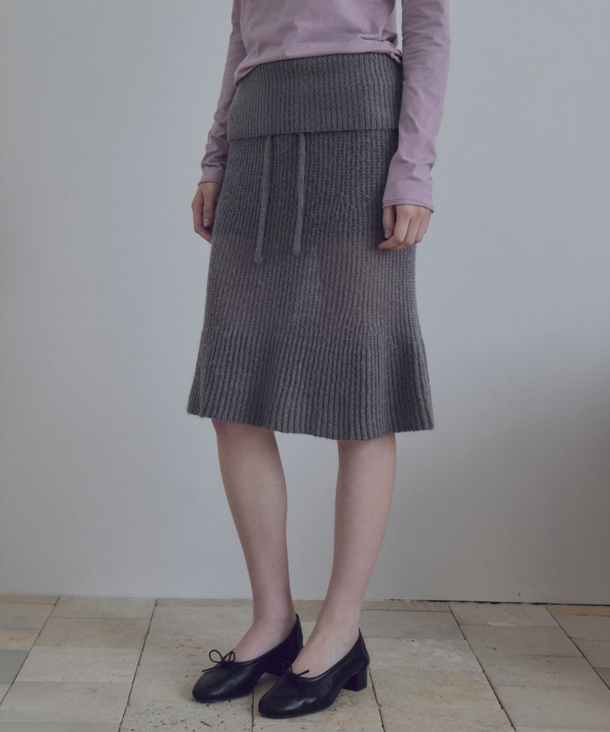 씨타(CITTA) Hairy Sheer Folded Knit Skirt_CTS637(Charcoal)