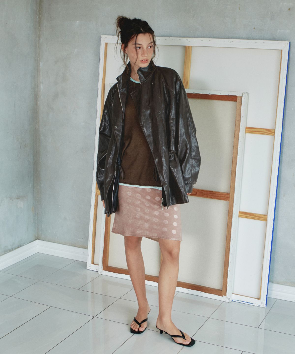 씨타(CITTA) Soft Dot Flare Midi Skirt_CTS639(Beige)