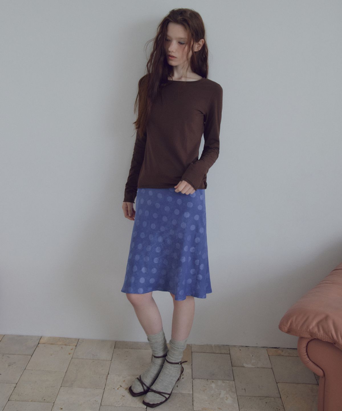 씨타(CITTA) Soft Dot Flare Midi Skirt_CTS639(Blue)