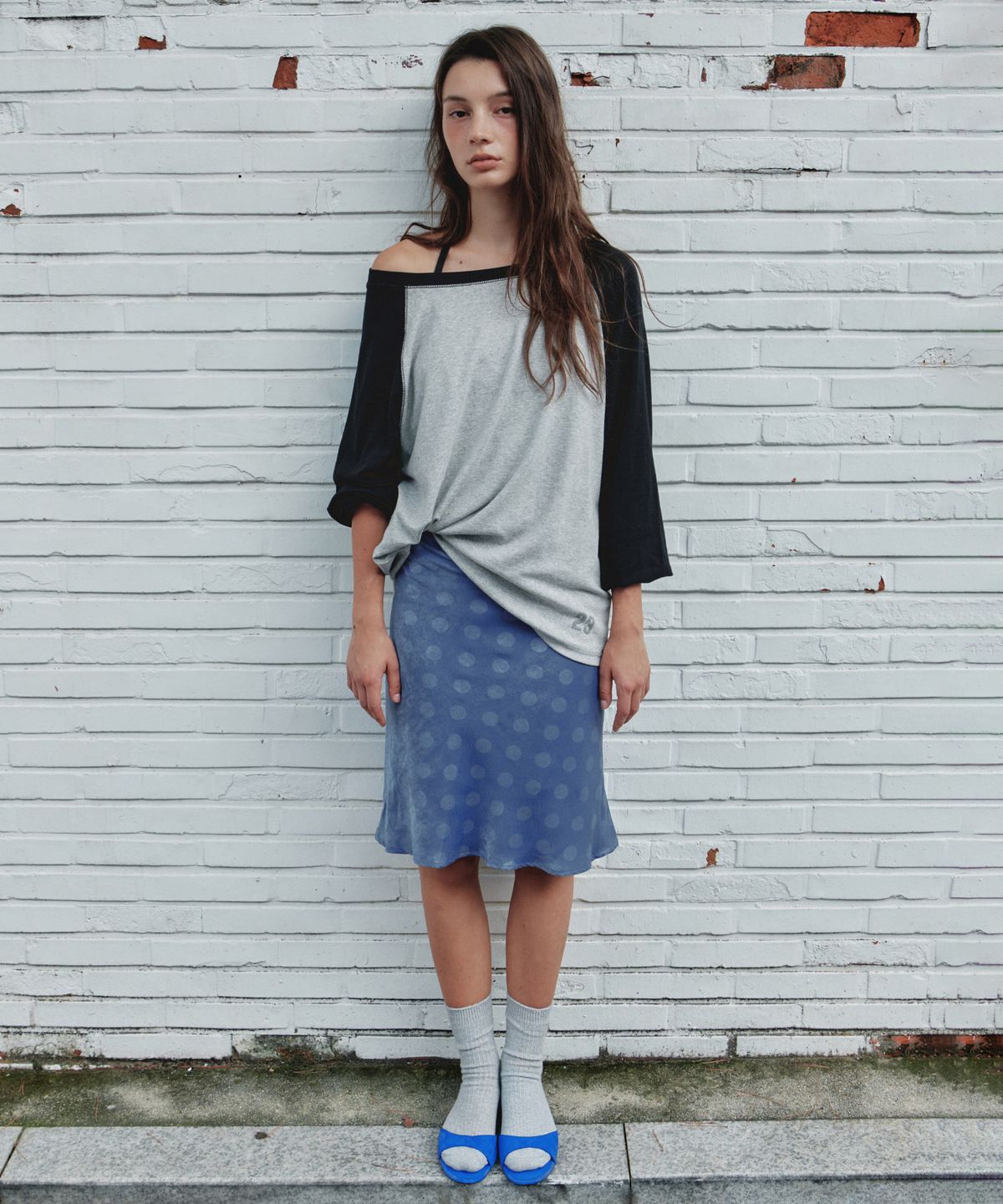 씨타(CITTA) Soft Dot Flare Midi Skirt_CTS639(Blue)