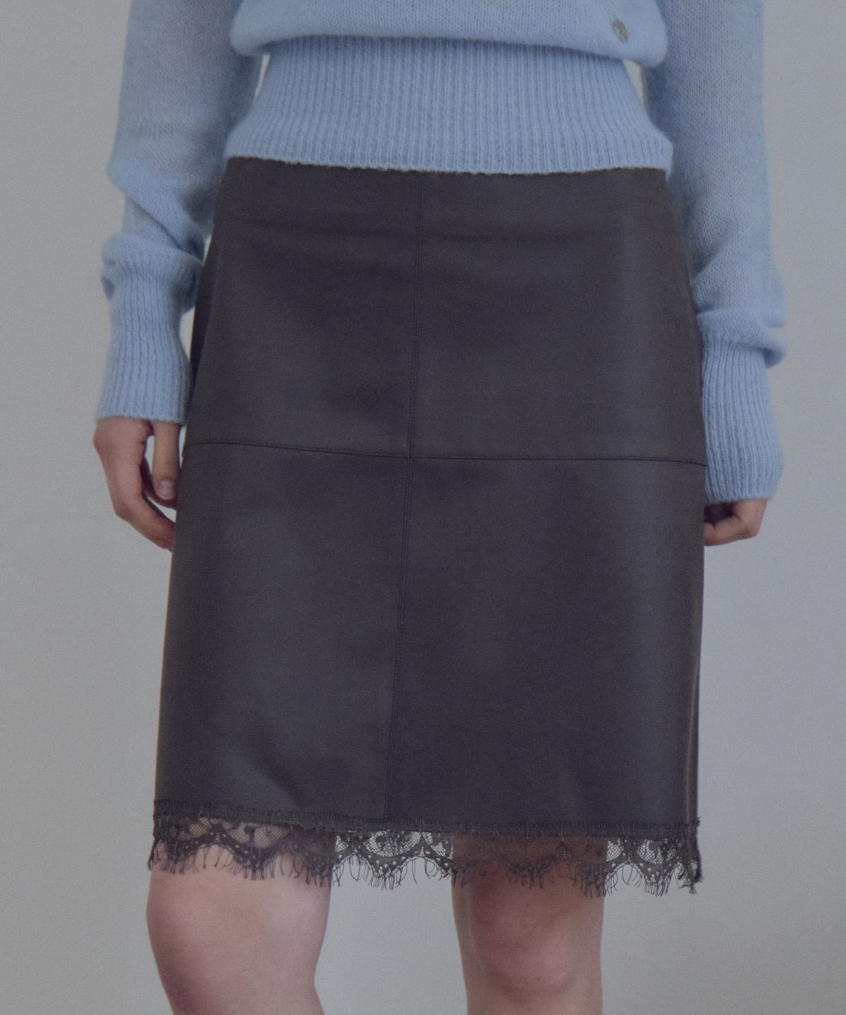 씨타(CITTA) Lace Trim Leather Skirt_CTS640(Charcoal)