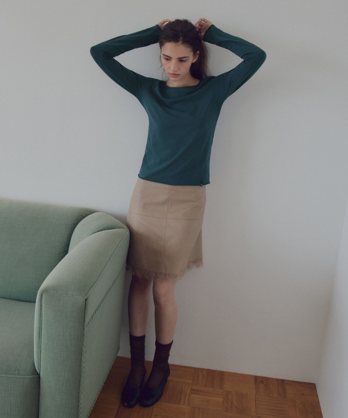 씨타(CITTA) Lace Trim Leather Skirt_CTS640(Beige)