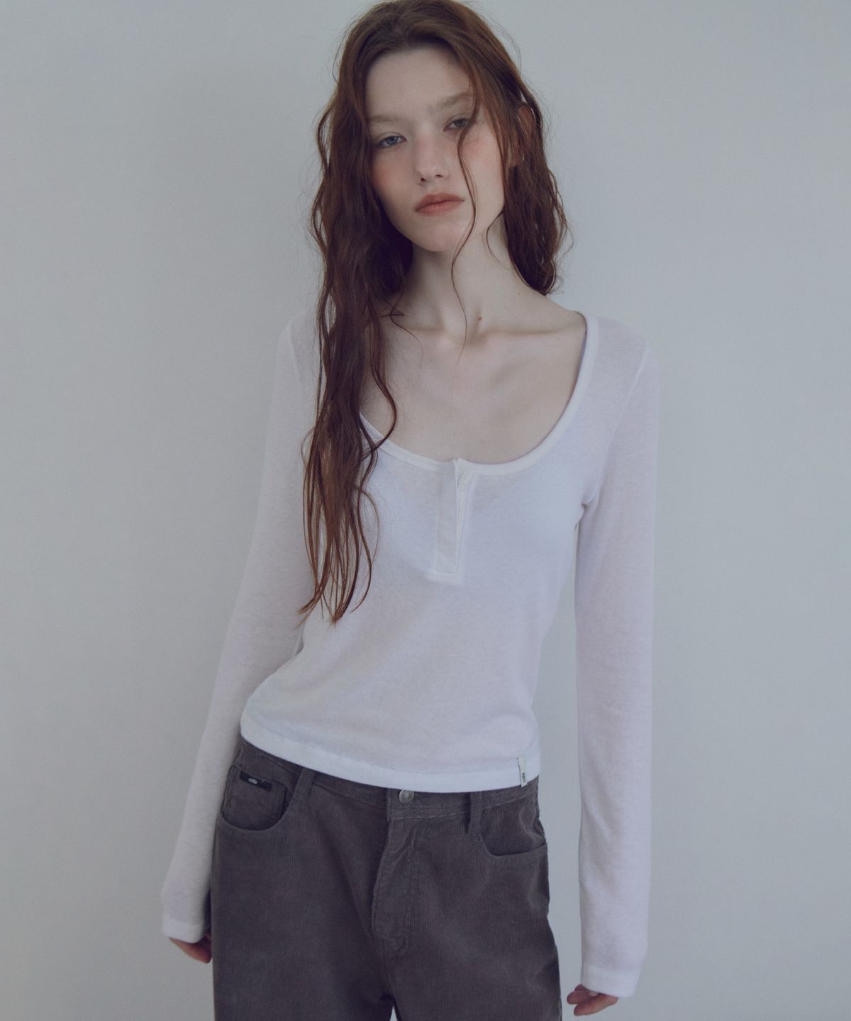 씨타(CITTA) Hook and Eye Henley T-Shirt_CTT3032(White)