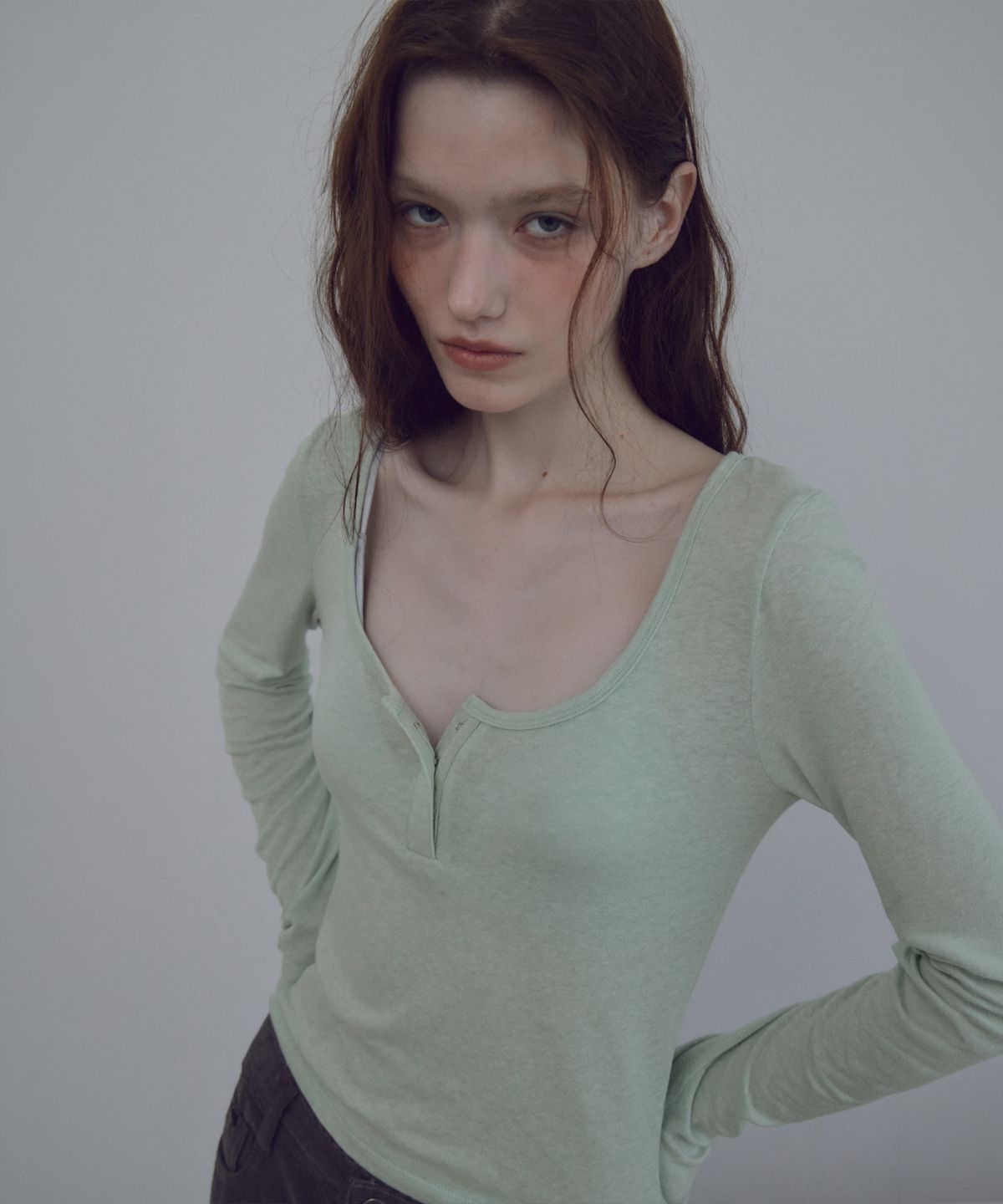 씨타(CITTA) Hook and Eye Henley T-Shirt_CTT3032(Mint)