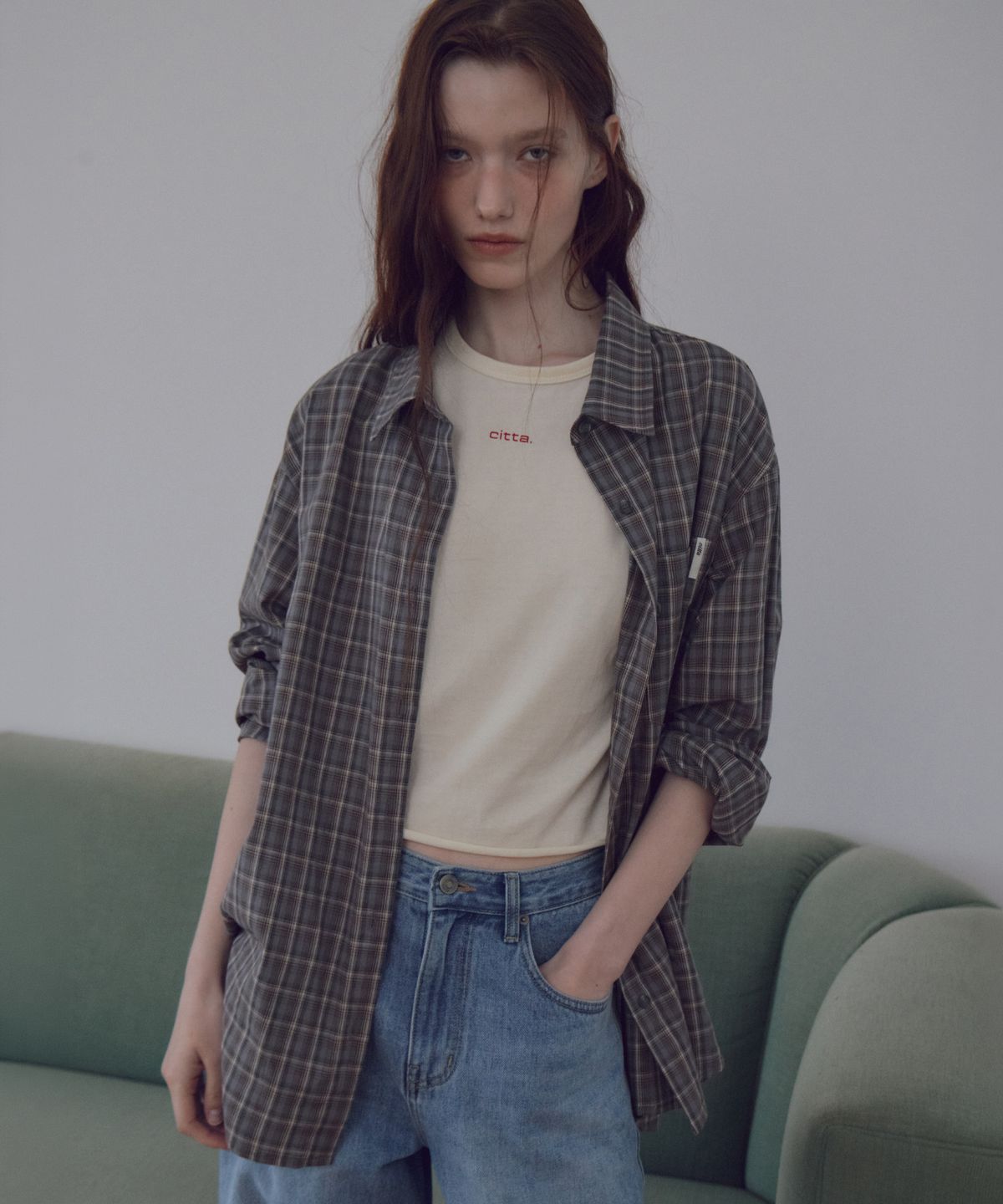 씨타(CITTA) Loose-fit Plaid Check Shirt_CTT3044(Blue Grey)