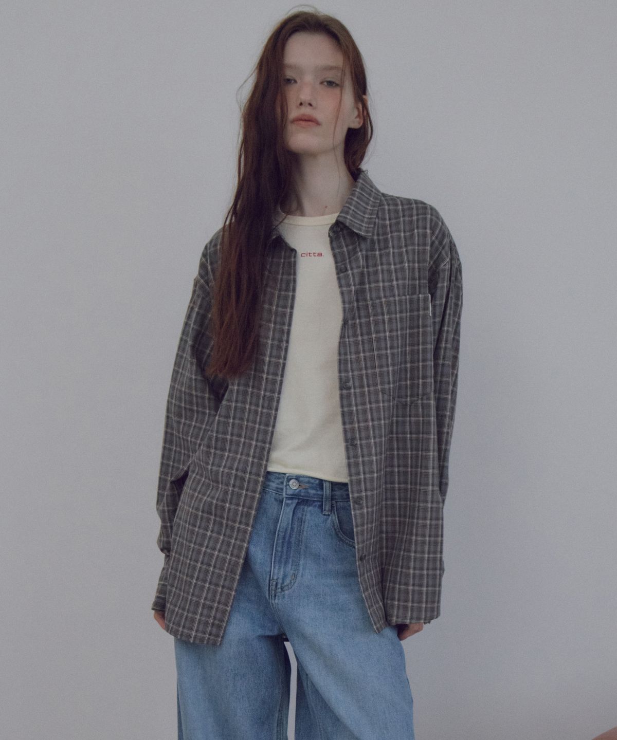 씨타(CITTA) Loose-fit Plaid Check Shirt_CTT3044(Blue Grey)
