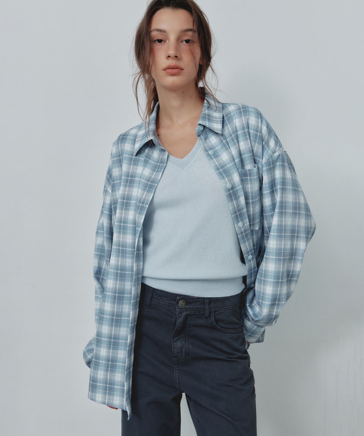 씨타(CITTA) Slot Pocket Oversized Check Shirt_CTT3050(Blue)