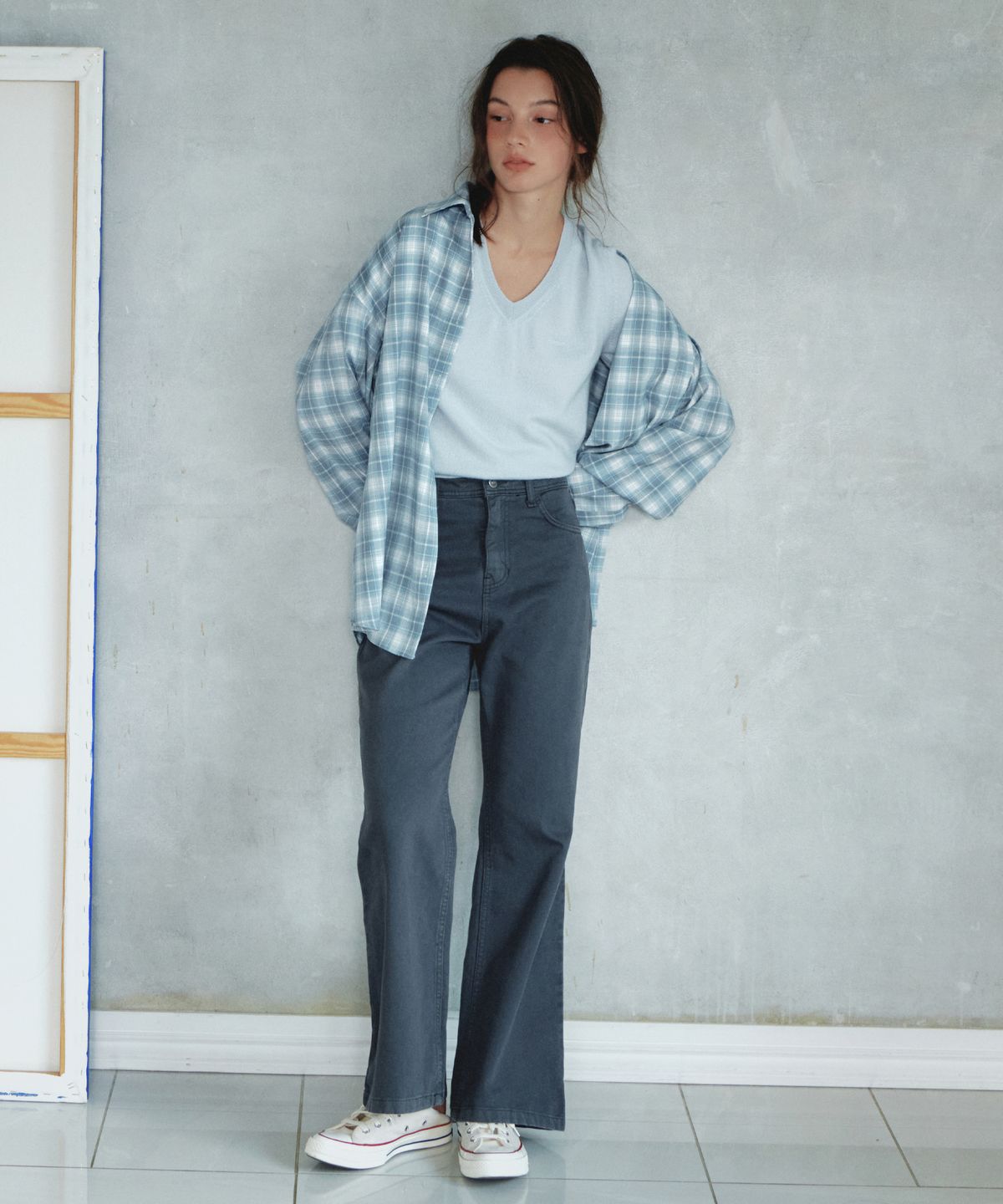 씨타(CITTA) Slot Pocket Oversized Check Shirt_CTT3050(Blue)