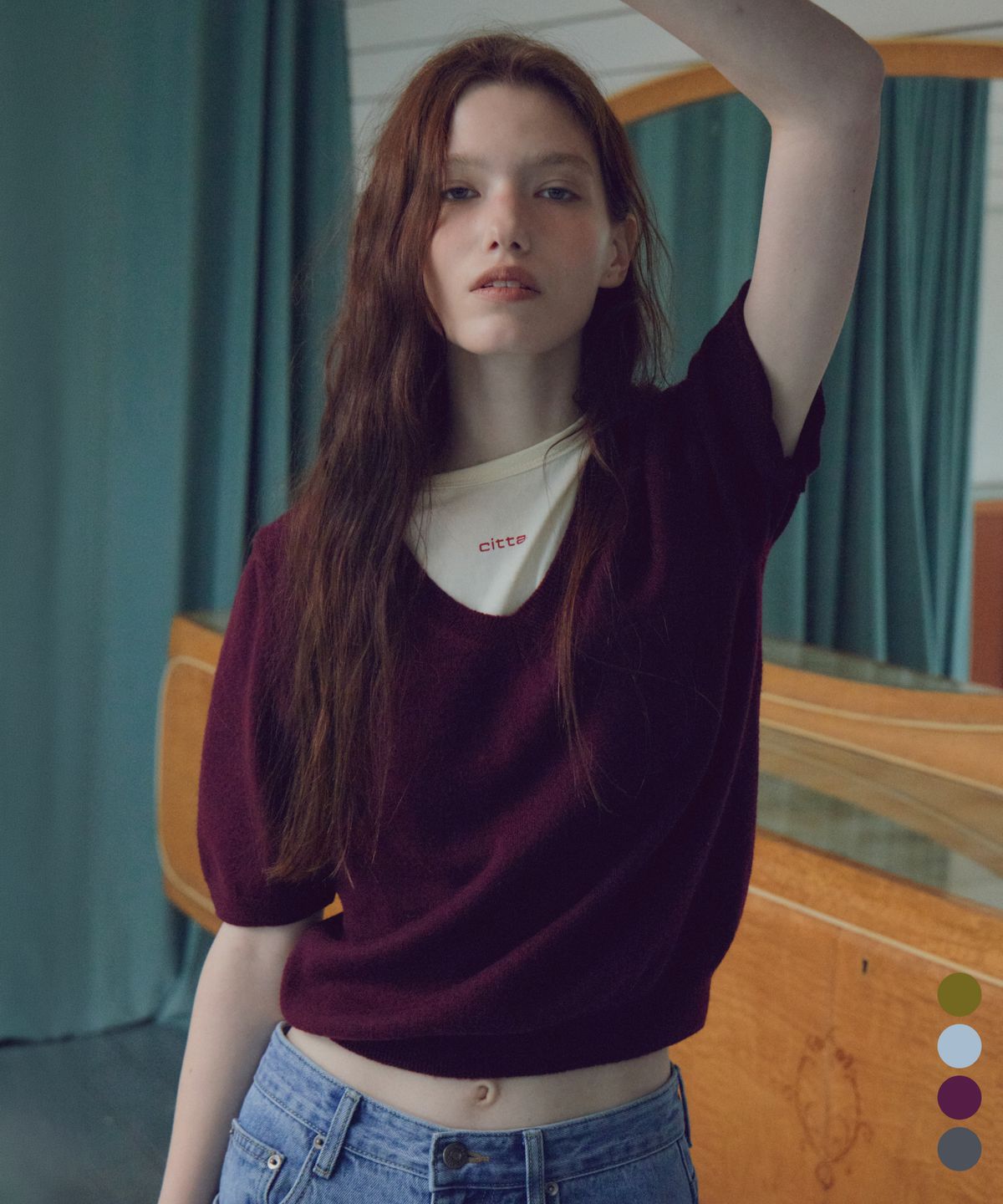 씨타(CITTA) Wool V-neck Short Sleeve Knit_CTK288(4color)