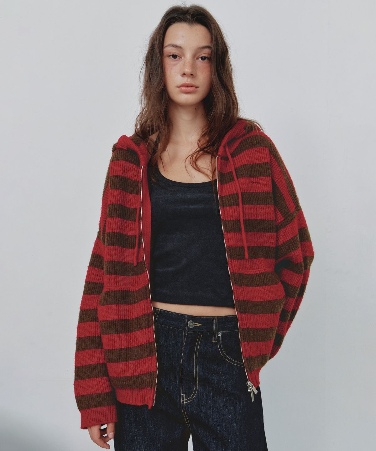 씨타(CITTA) Daily Stripe Hacci Knit Hood Zip-up_CTK280(Red)
