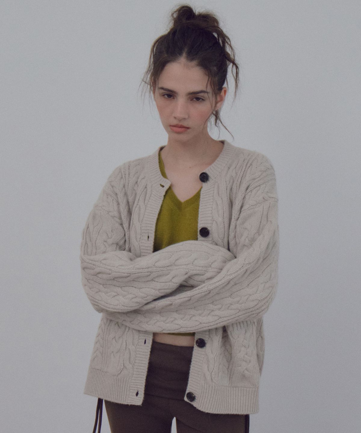 씨타(CITTA) Wool Blend Arch Cable Oversized Cardigan_CTK283(Beige)