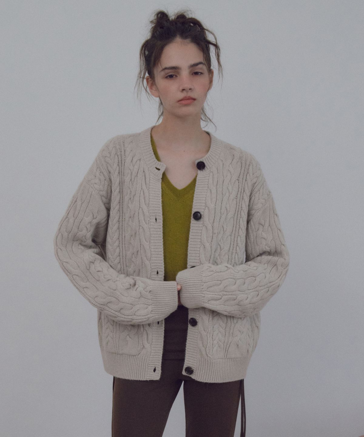 씨타(CITTA) Wool Blend Arch Cable Oversized Cardigan_CTK283(Beige)