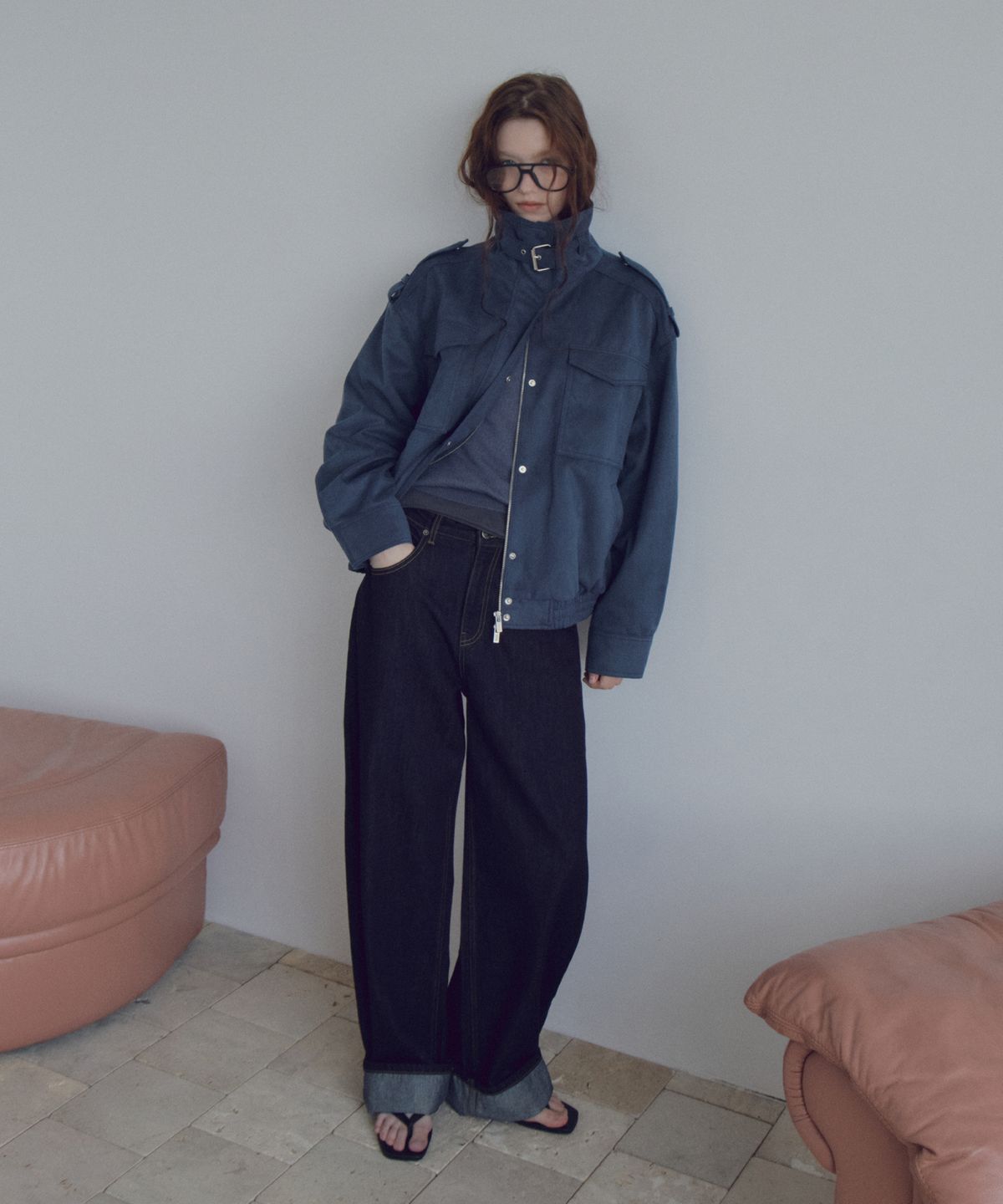 씨타(CITTA) Suede High-Neck Epaulet Jacket_CTO160(Navy)