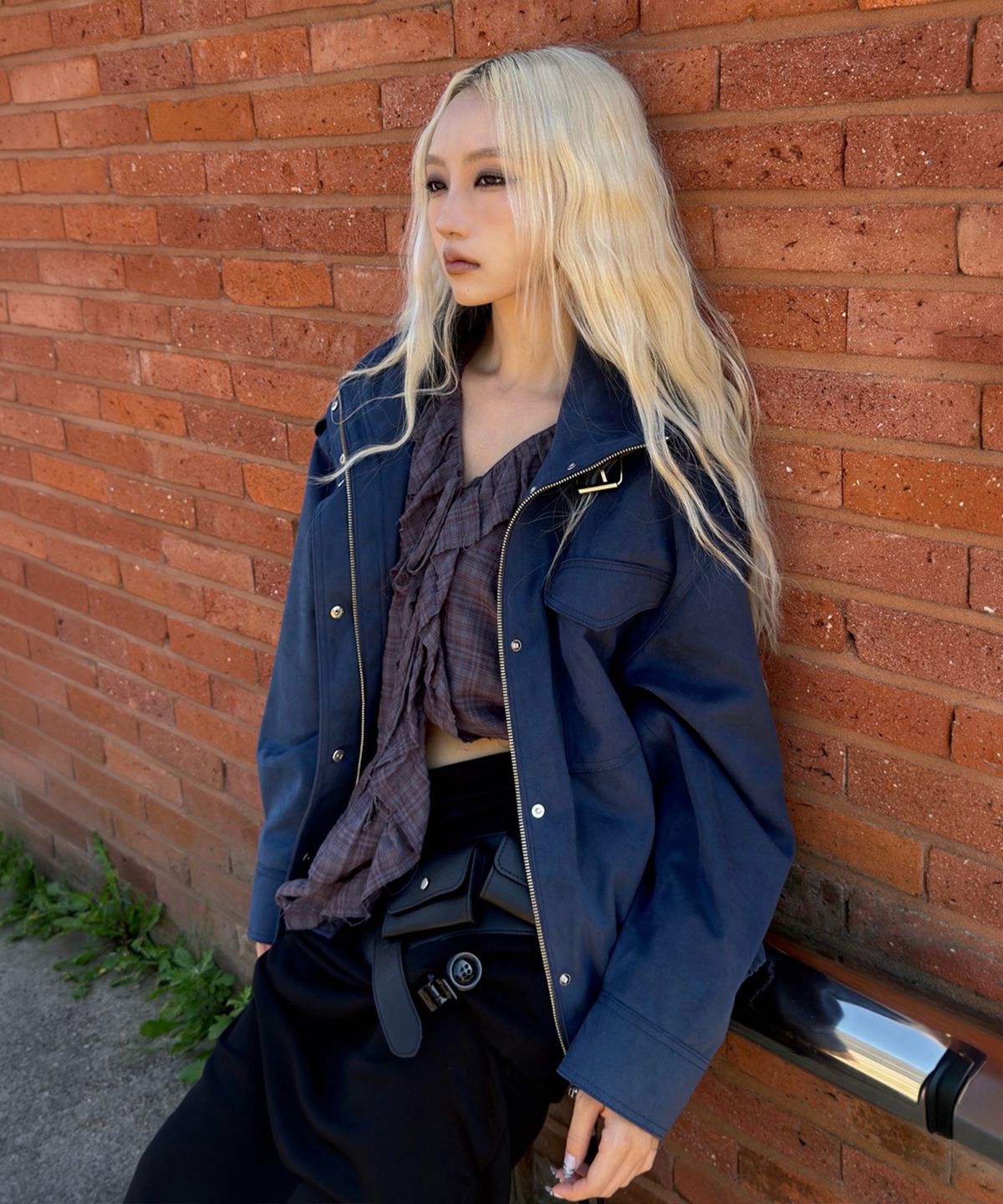 씨타(CITTA) Suede High-Neck Epaulet Jacket_CTO160(Navy)