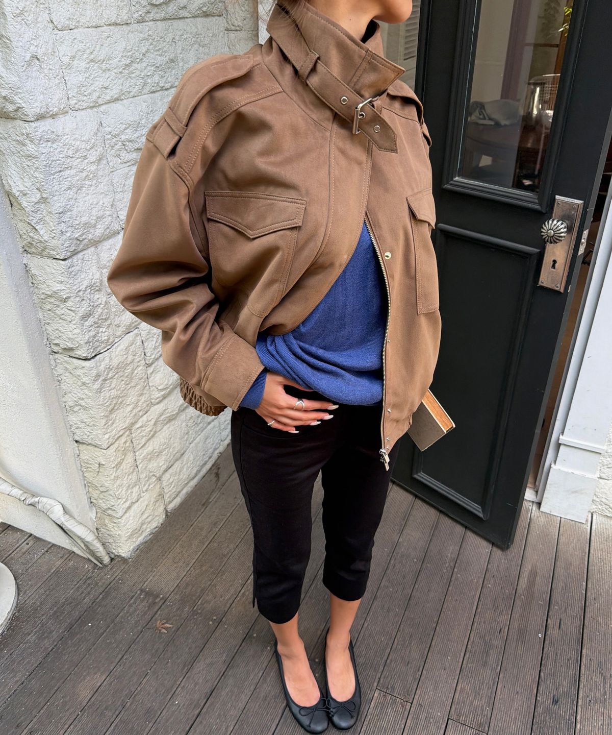 씨타(CITTA) Suede High-Neck Epaulet Jacket_CTO160(Camel)