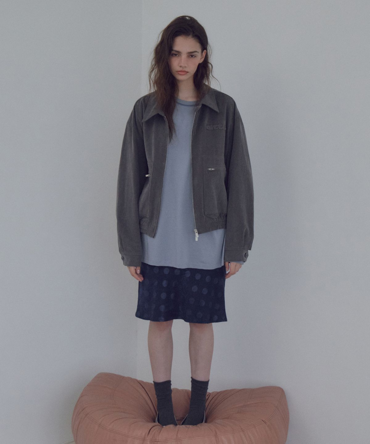 씨타(CITTA) Soft Touch Cotton Zip Pocket Blouson_CTO161(Charcoal)