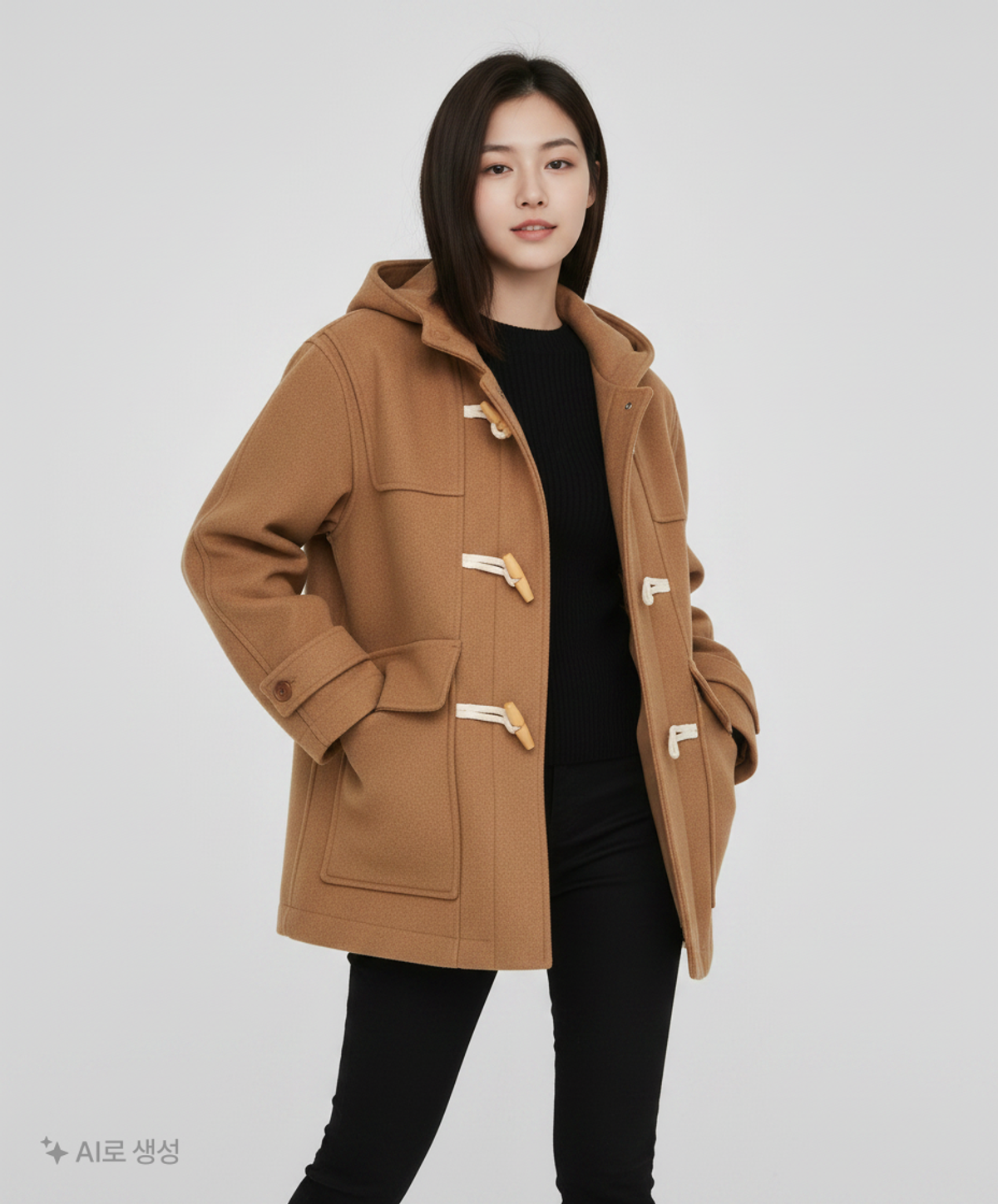 키뮤어(KIIMUIR) 울(WOOL) 후드 더플 하프 코트_브라운 L