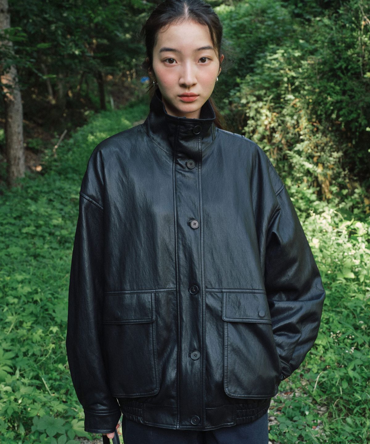 스텝어라운드(STEP AROUND) Soft faux Leather Padded Blouson_BLACK