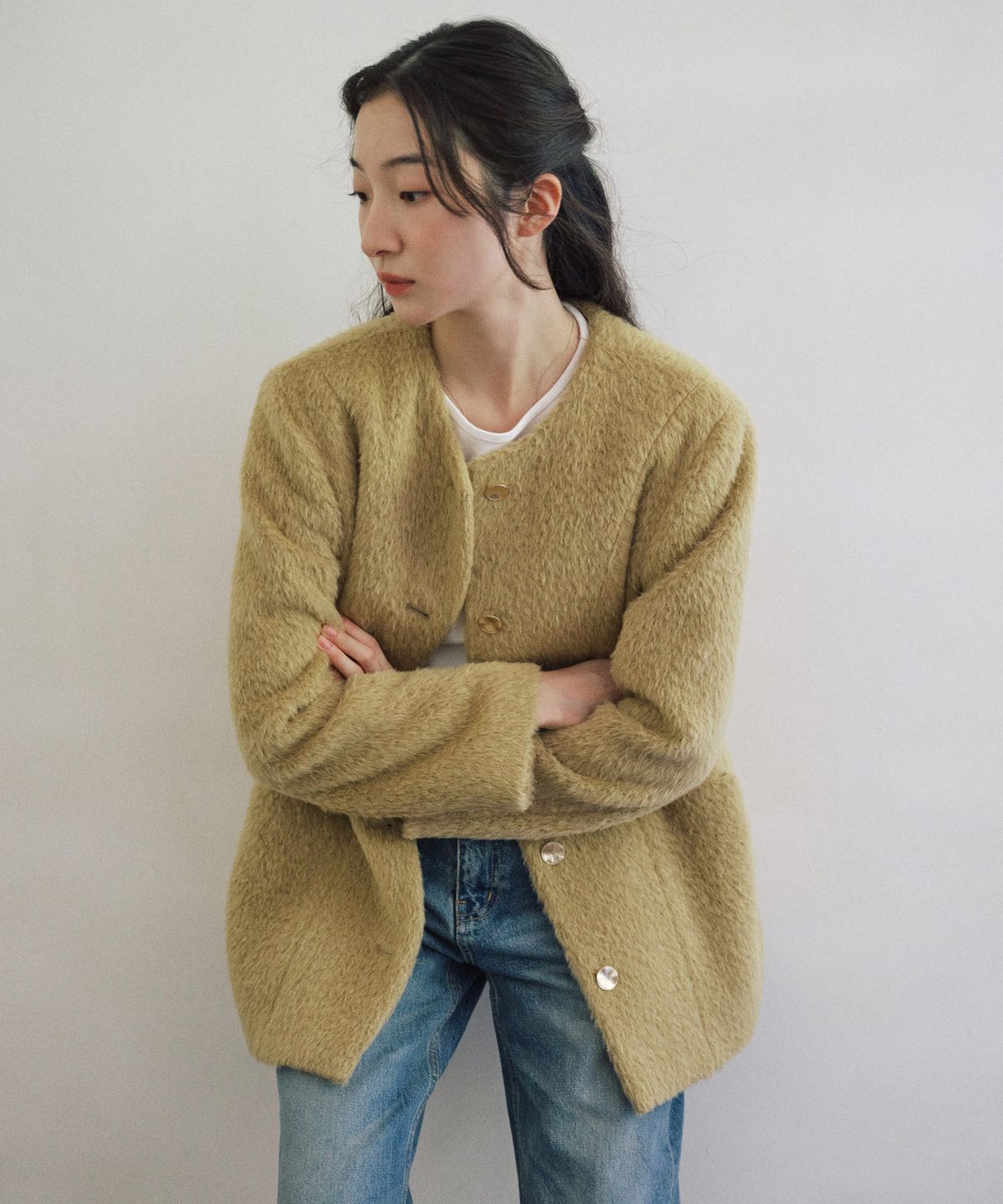 스텝어라운드(STEP AROUND) Suri Arpaca Round Mid Jacket_BEIGE