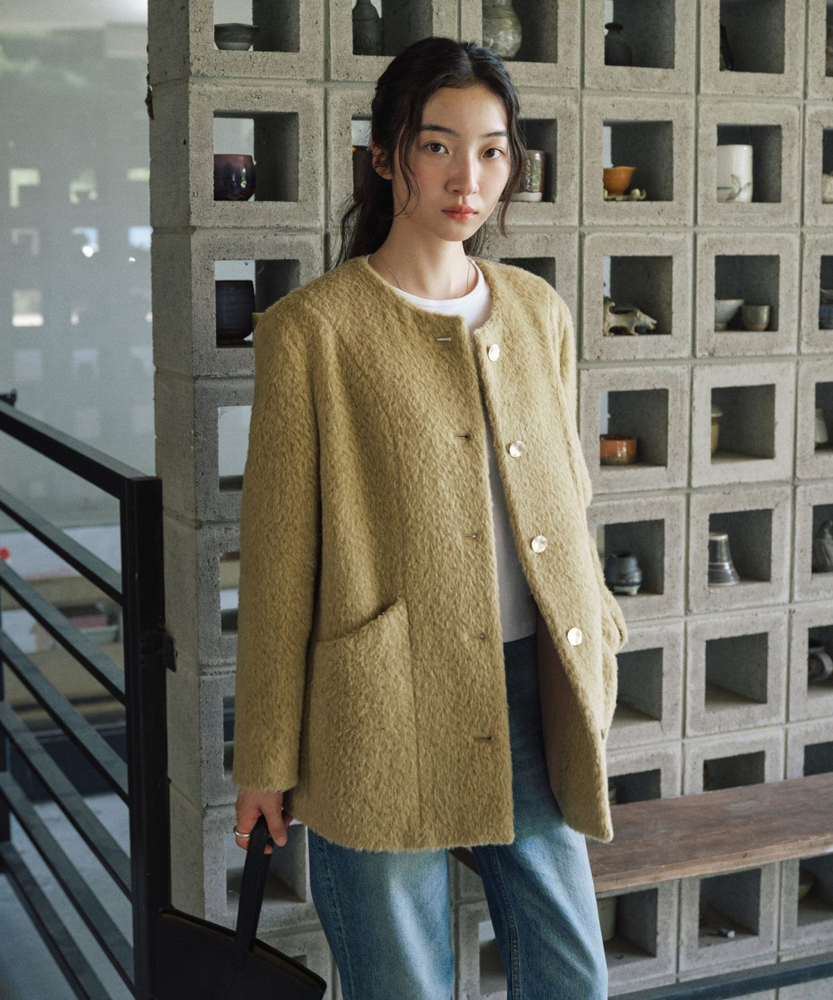 스텝어라운드(STEP AROUND) Suri Arpaca Round Mid Jacket_BEIGE