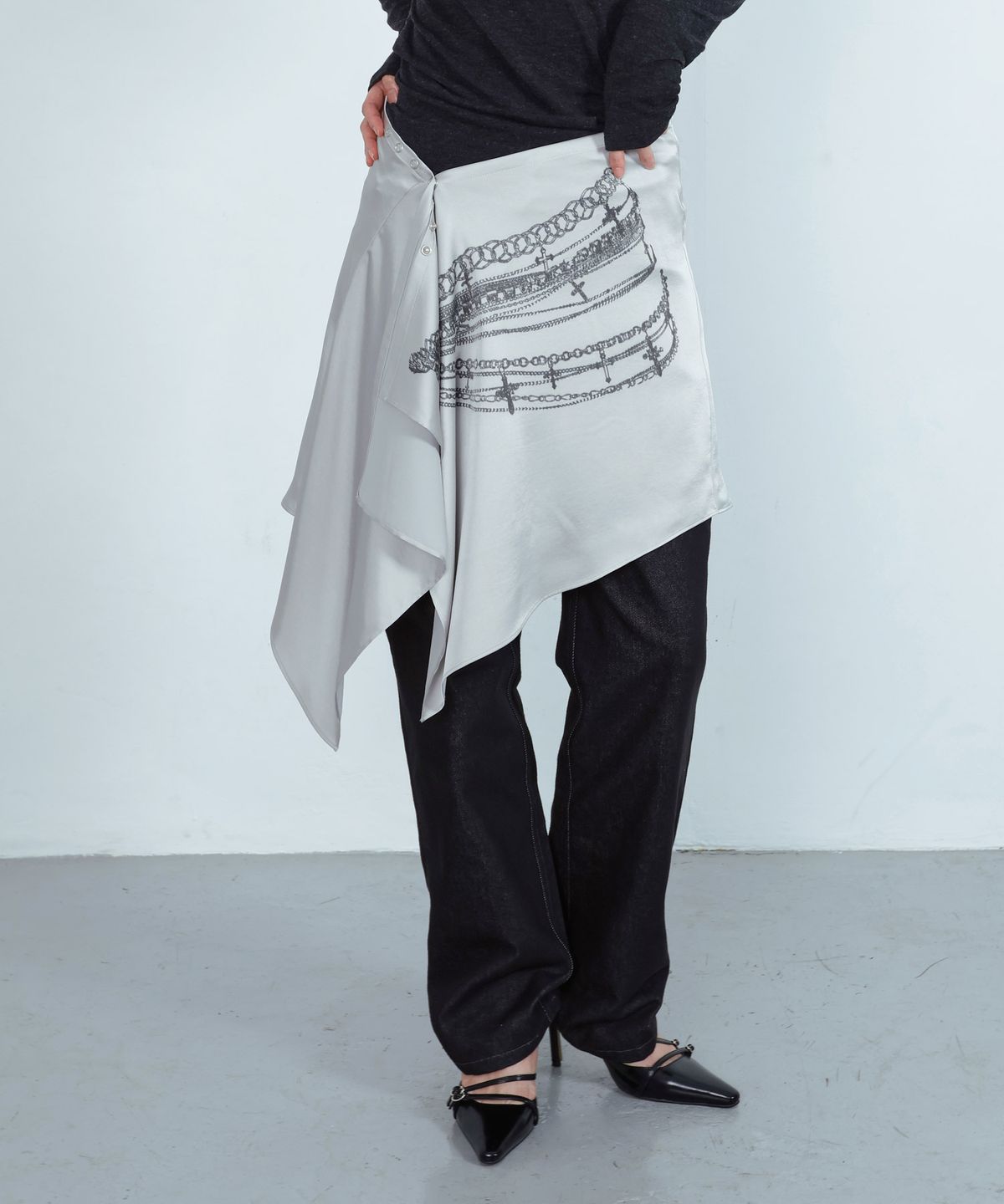 키지코(KIJIKO) ke705. X-RAY wrap skirt Printed Silver