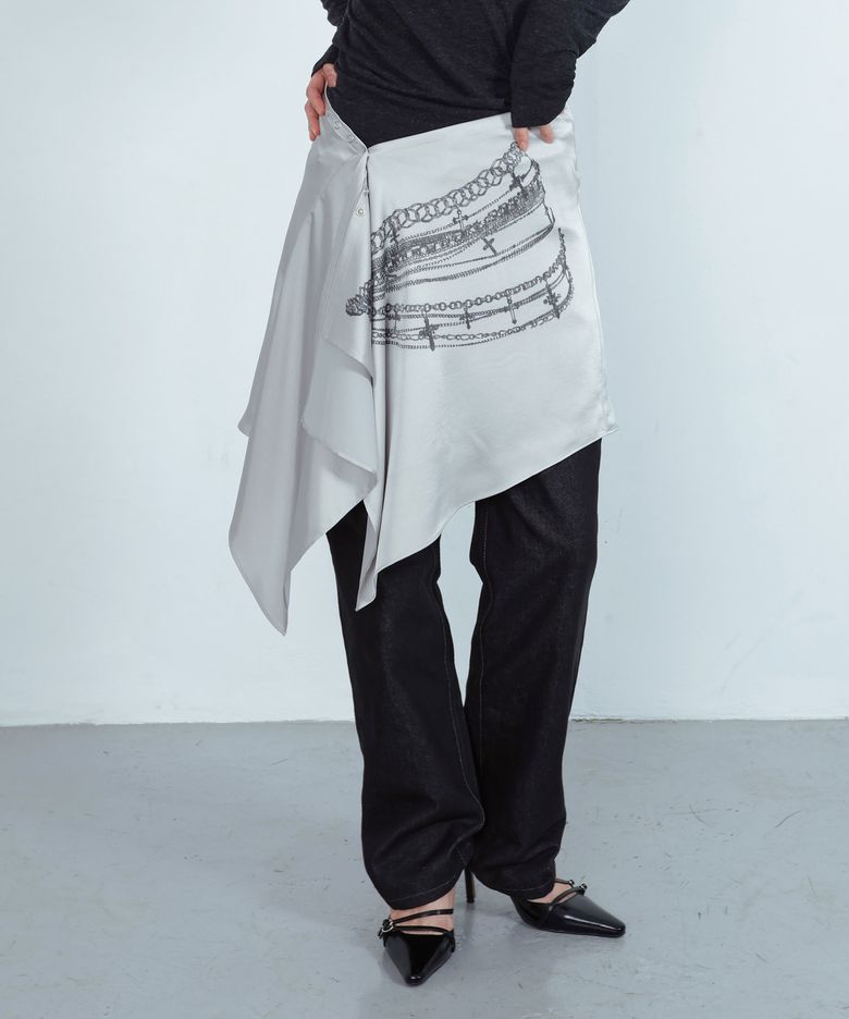 ke705. X-RAY wrap skirt Printed Silver