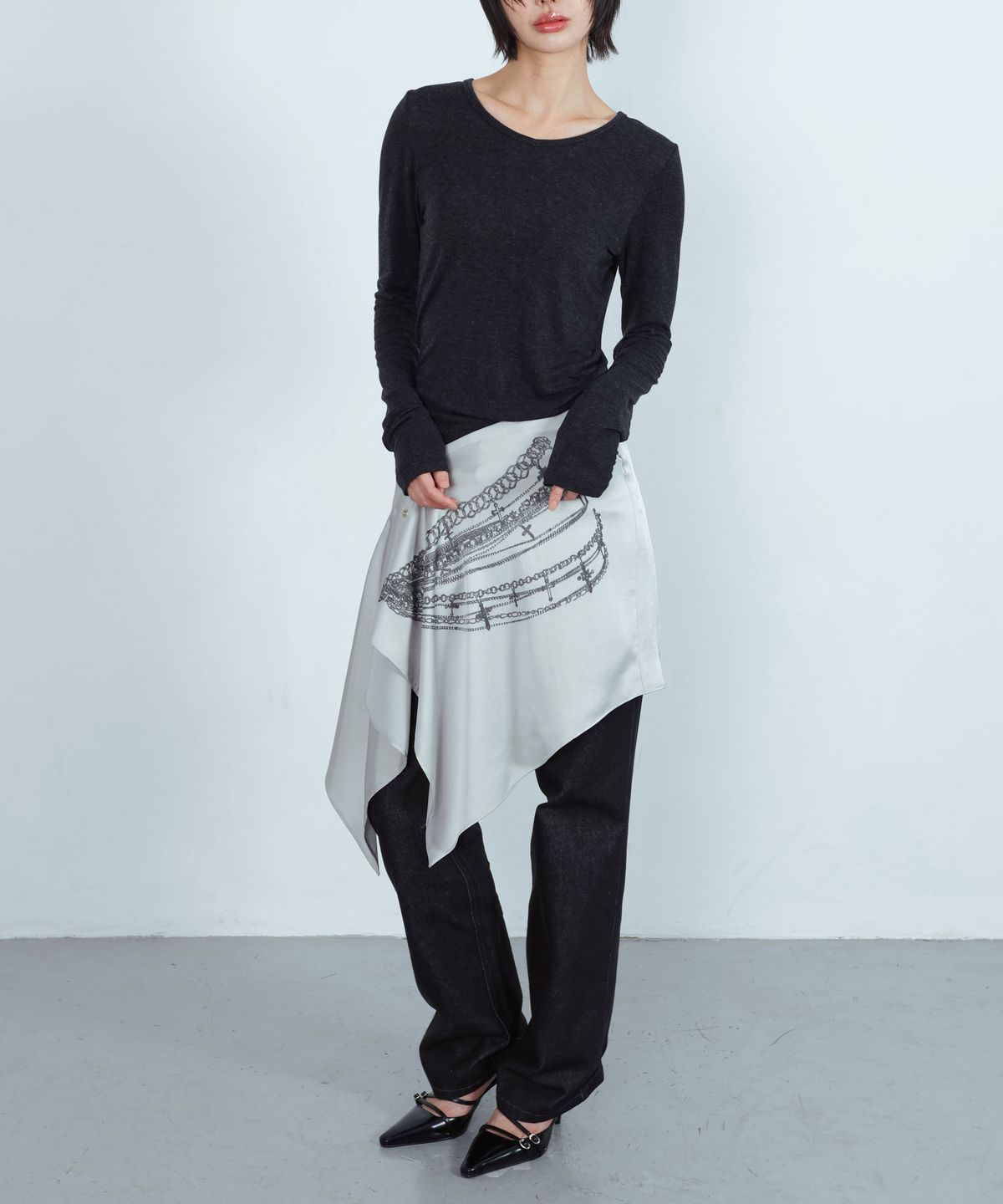 키지코(KIJIKO) ke705. X-RAY wrap skirt Printed Silver