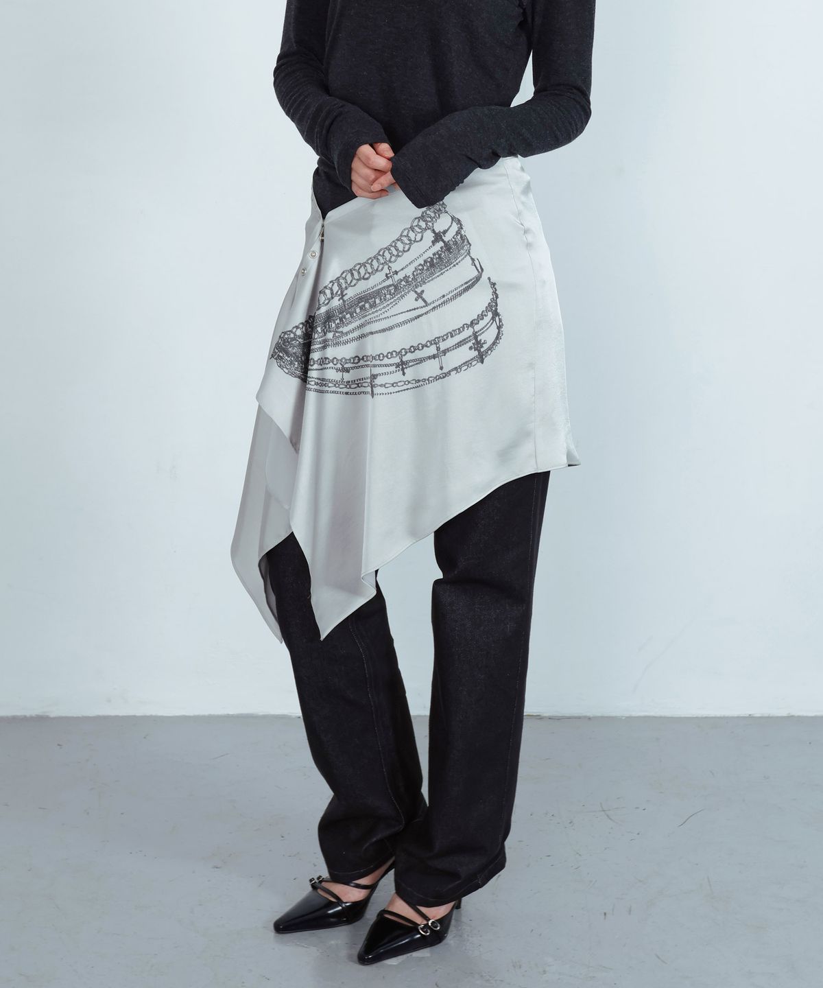 키지코(KIJIKO) ke705. X-RAY wrap skirt Printed Silver
