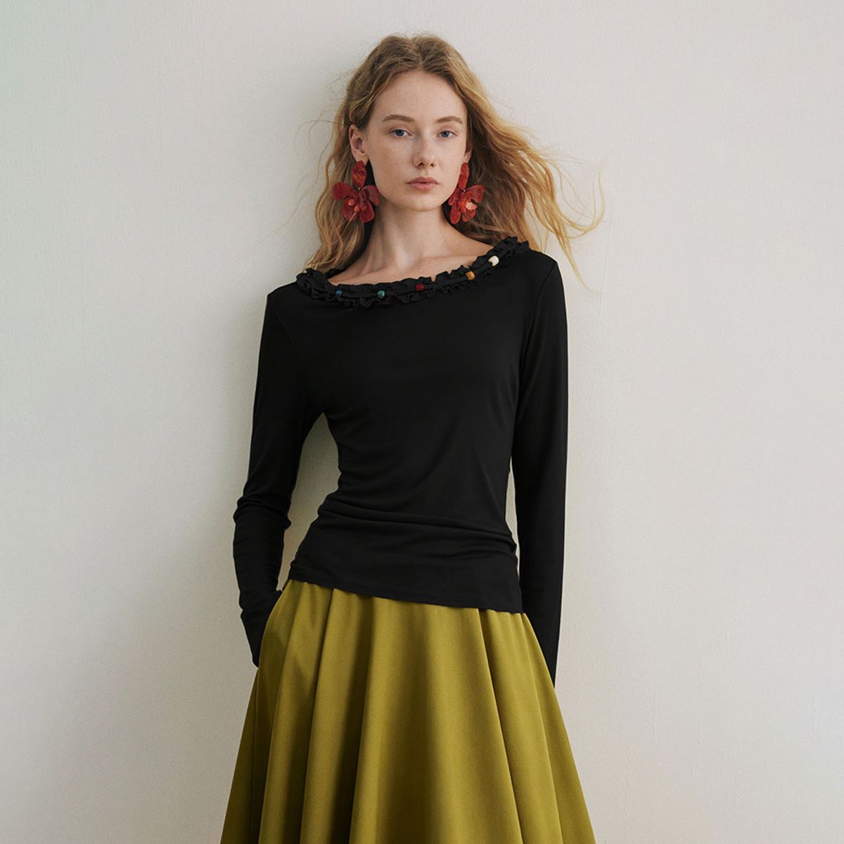 와이와이아이엠(YYIAM) YY_Ruffle edge collar top_3color