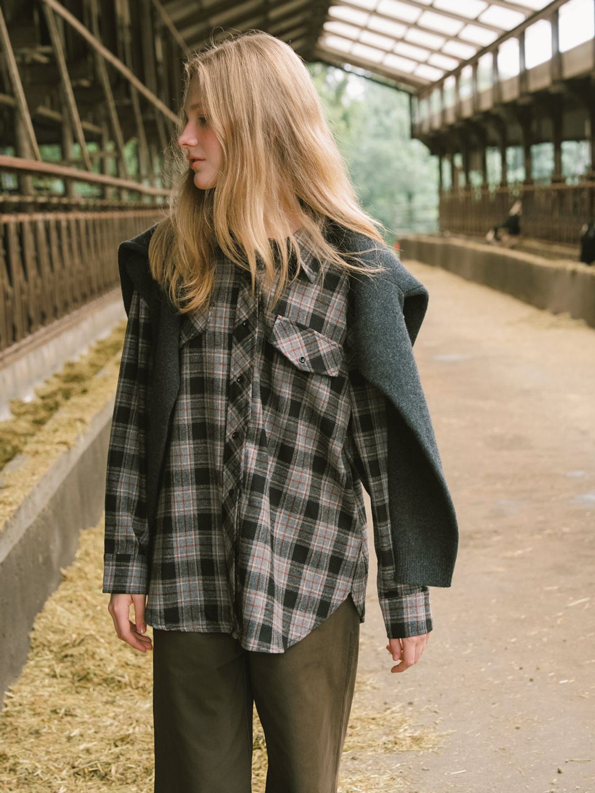 엘씨브이(LCVE) OVER-FIT CHECK SHIRTS_GRAY