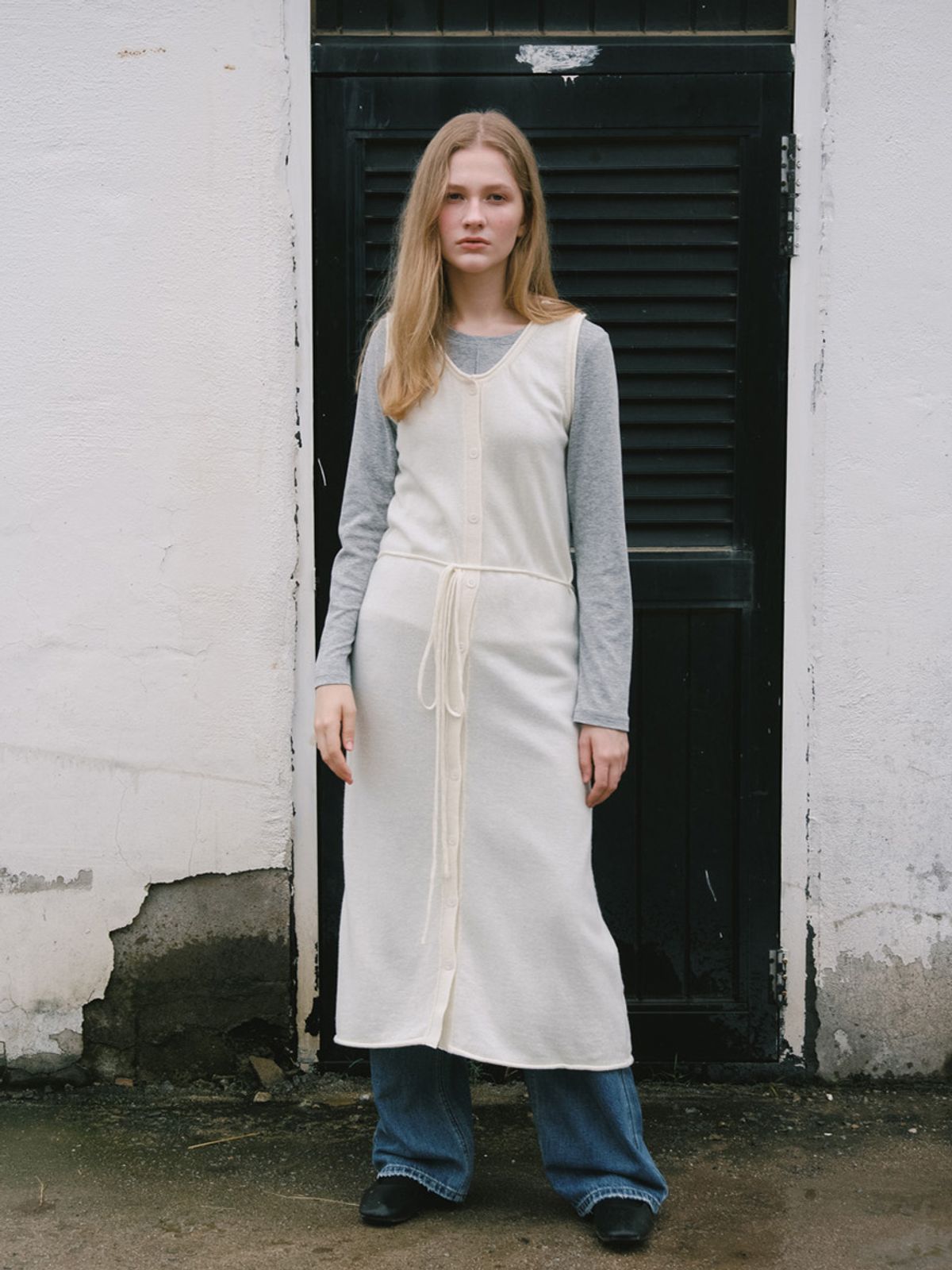 엘씨브이(LCVE) WOOL KNIT BUTTON LONG DRESS_IVORY